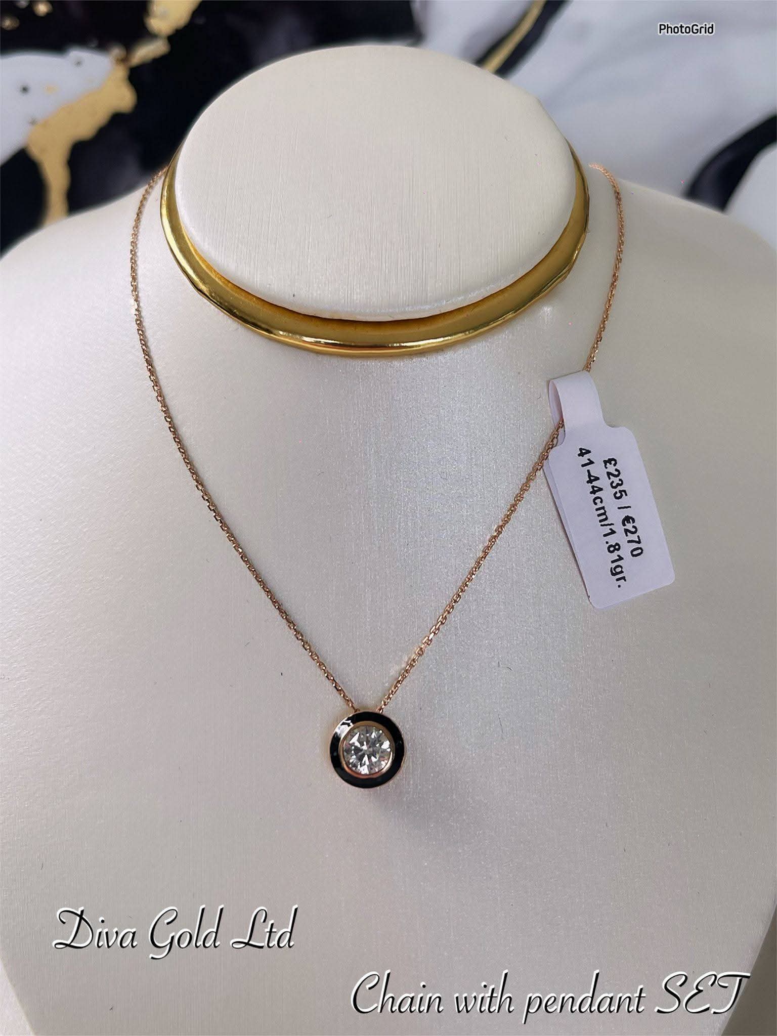 Gold Chain with pendant. 41-44cm