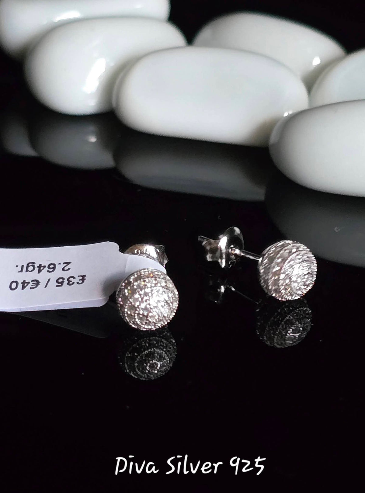 Sterling Silver Shining Round Women Stud Earrings