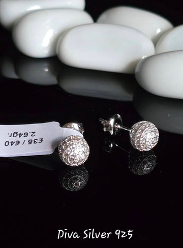 Sterling Silver Shining Round Women Stud Earrings