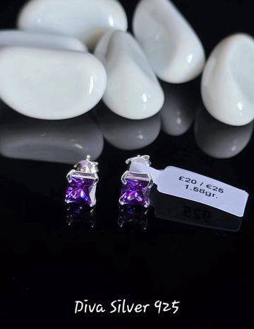 Sterling Silver Purple Women Stud Earrings
