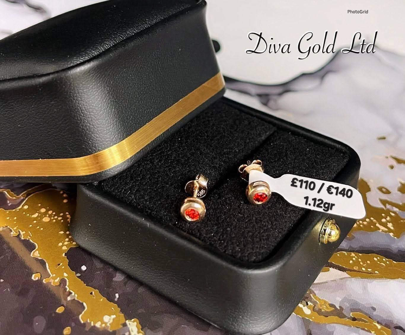 Gold 585 studs earrings with red zircon stones