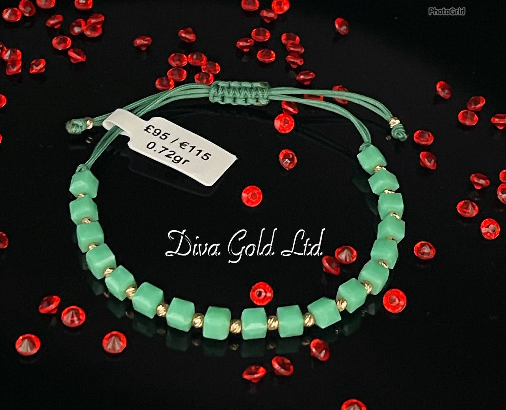 Green thread bracelet with gold 585 details