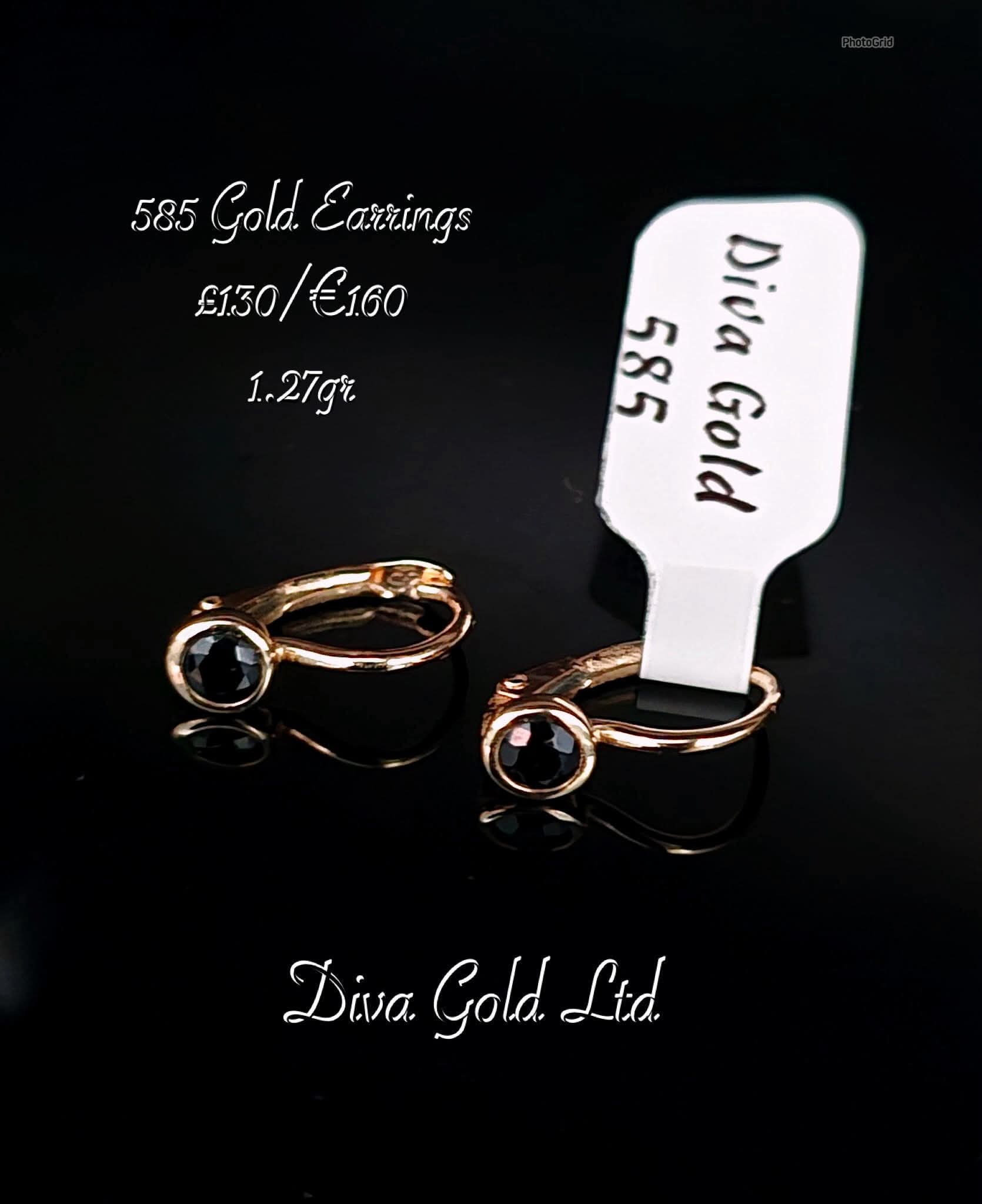 Kids gold 585 earrings with black zircon stone