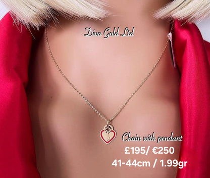 Gold chain with heart pendant. 41-44cm