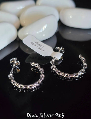Sterling Silver Chain Hoop Women Stud Earrings