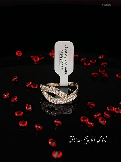 Gold women Ring with white zircon stones.  Size 18.5