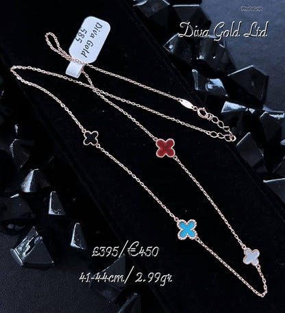 Gold Chain with clovers pendant. 41-44cm