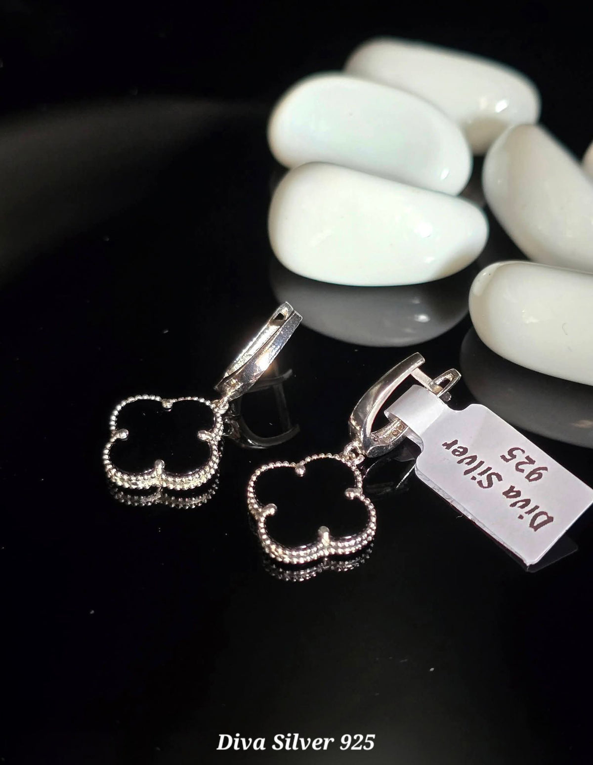 Sterling Silver Black Clover Women Earrings