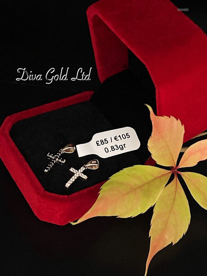 Gold 585 cross white & black zircon stones