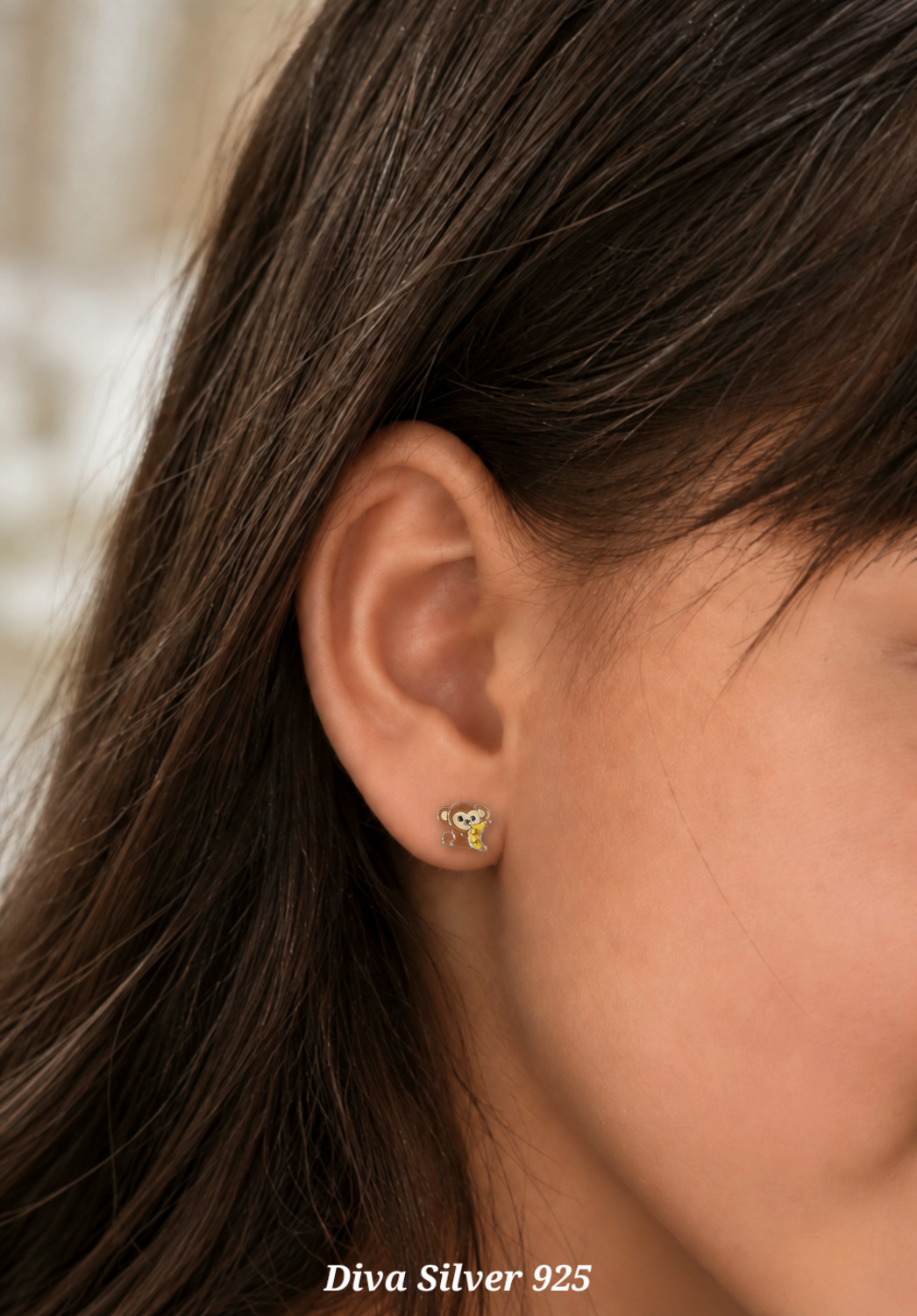 Sterling Silver Cute Monkey Stud Earrings