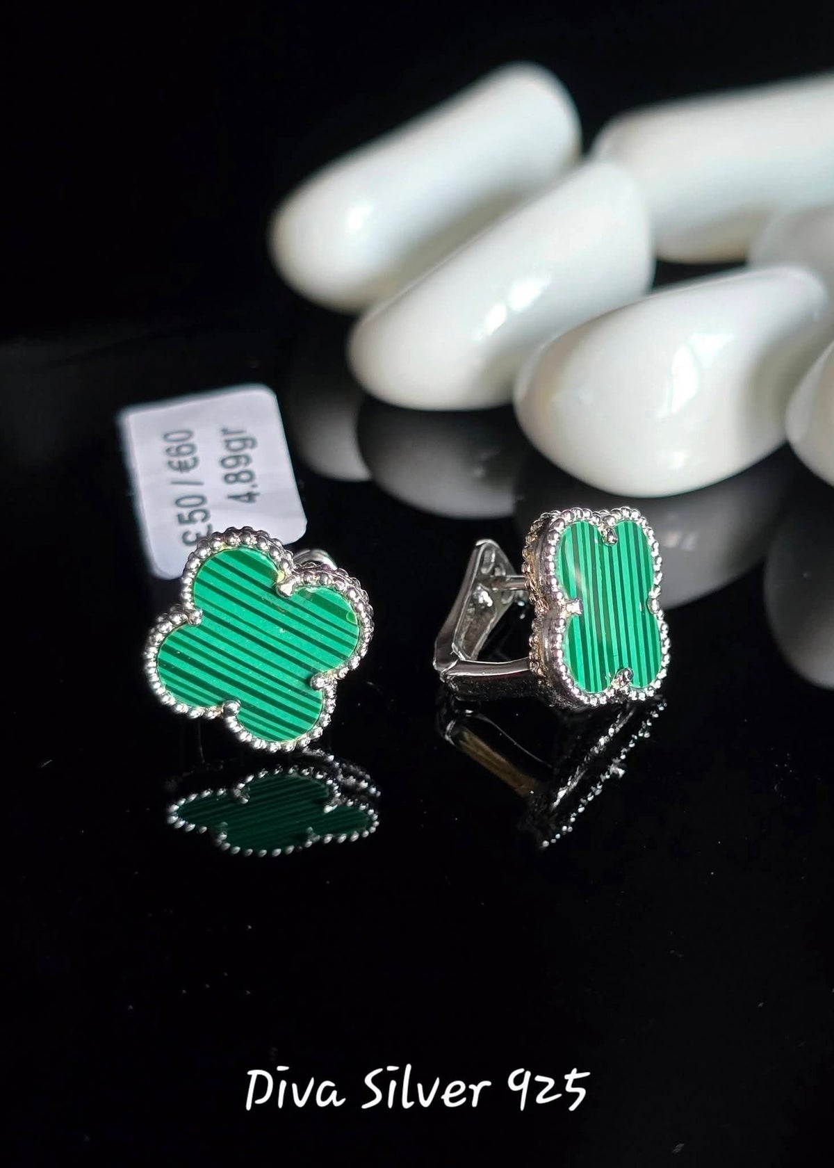 Sterling Silver Green Clover Women Earrings
