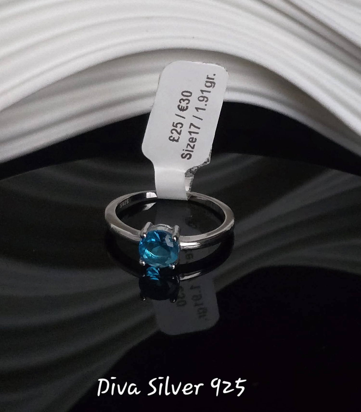 Sterling Silver Round Blue Stone Ring