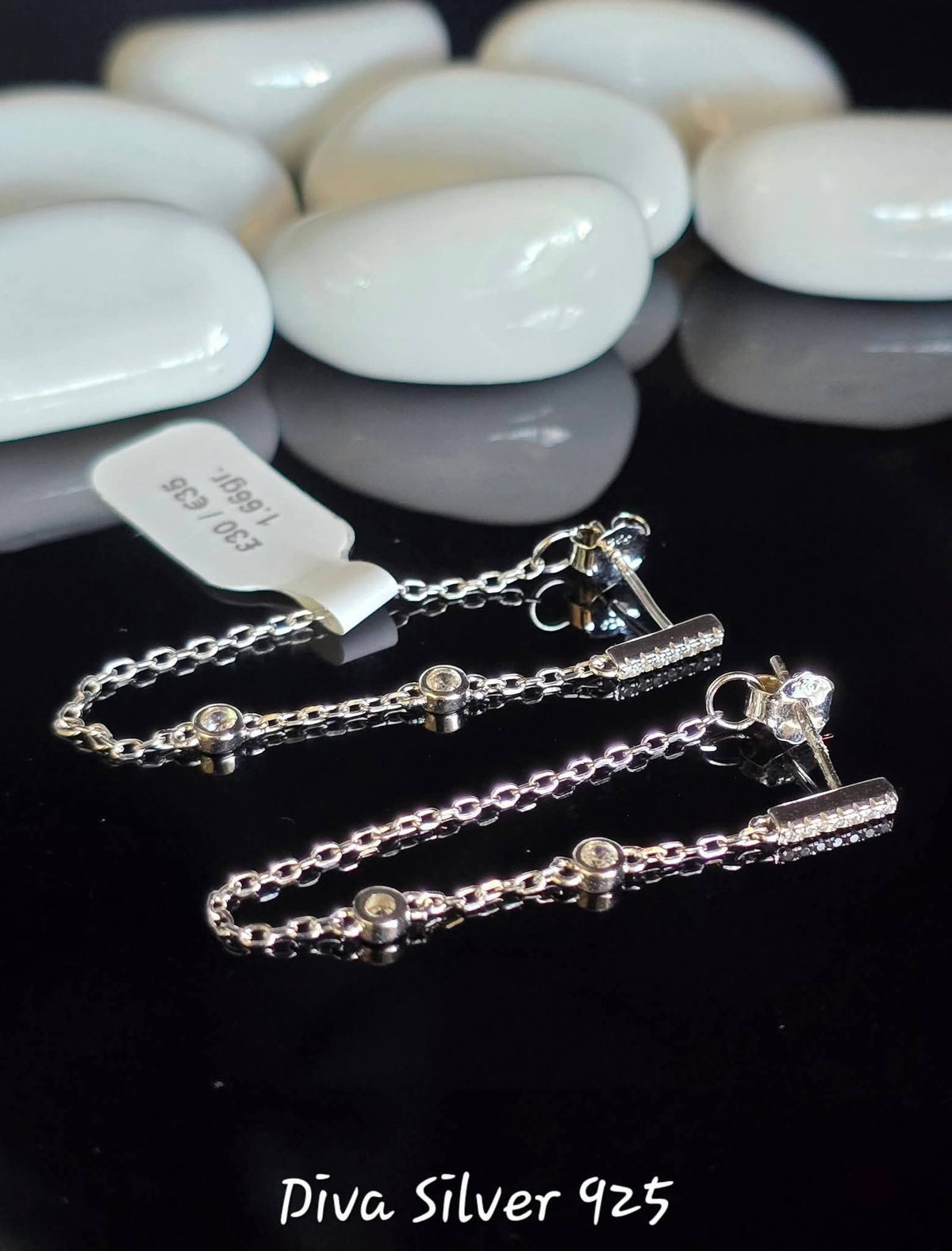 Sterling Silver Dangling Chain Style Women Stud Earrings