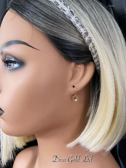 Kids gold 585 earrings with white zircon stones