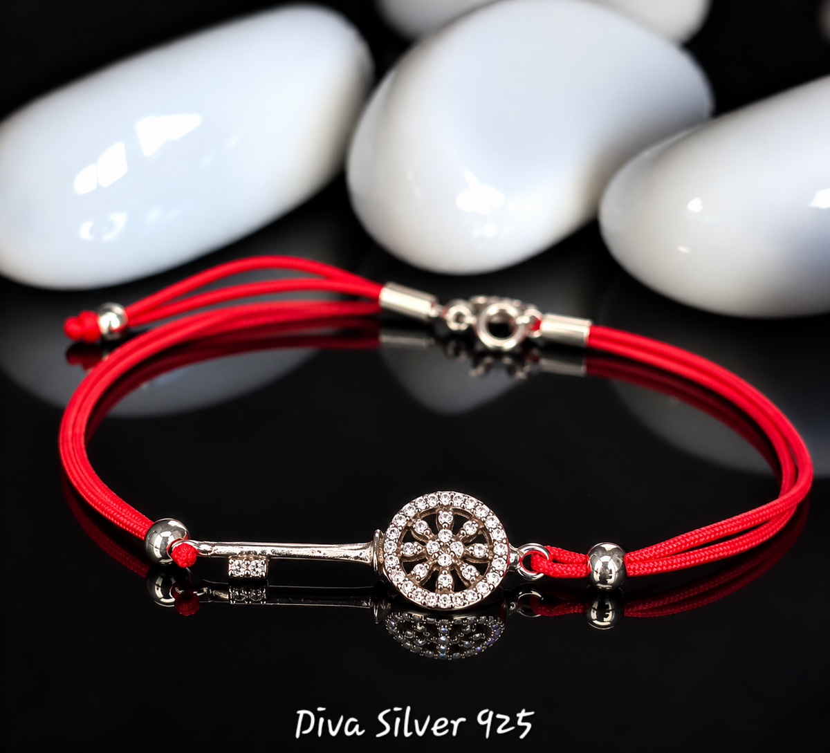 925 Sterling Key Red Thread Bracelet