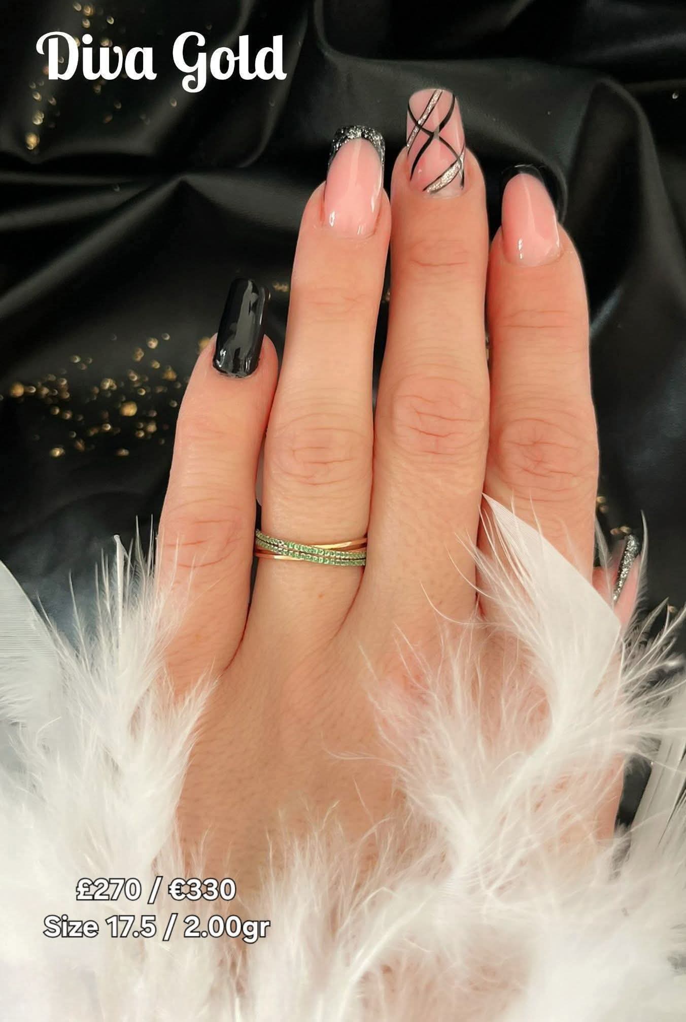 Gold women ring with green zircon stones.Size 17.5