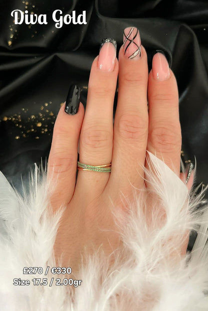 Gold women ring with green zircon stones.Size 17.5