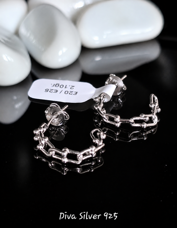 Sterling Silver Chain Style Hoop Women Stud Earrings
