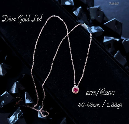 Gold Chain with pendant / pink zircon stone.  40-43cm