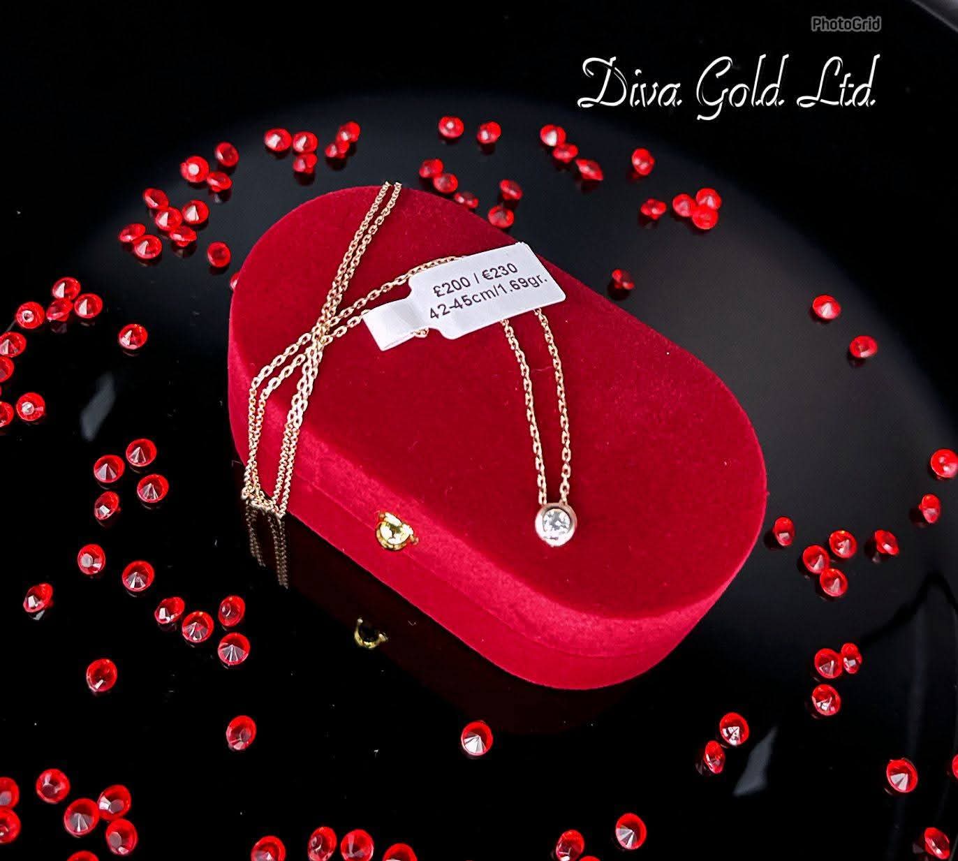 585 Gold chain with zircon stone pendant. 42-45cm