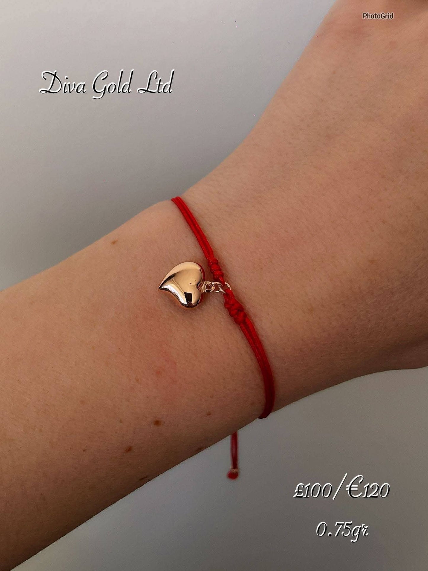 Red thread bracelet with 585 gold details. 0.75gram