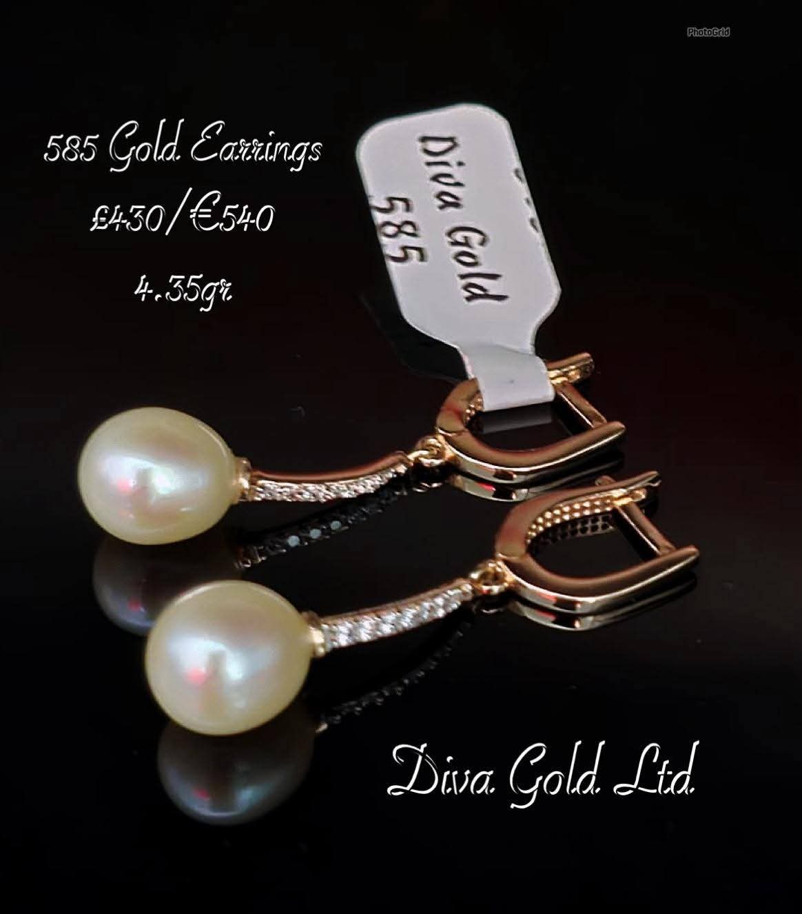 Gold 585 pearl earrings with zircon stones