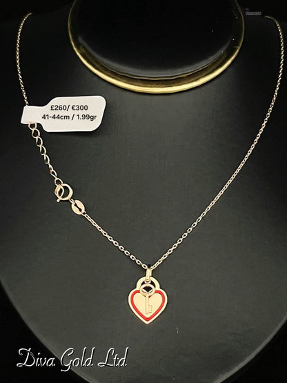 Gold Chain with heat & key pendants. 41-44cm