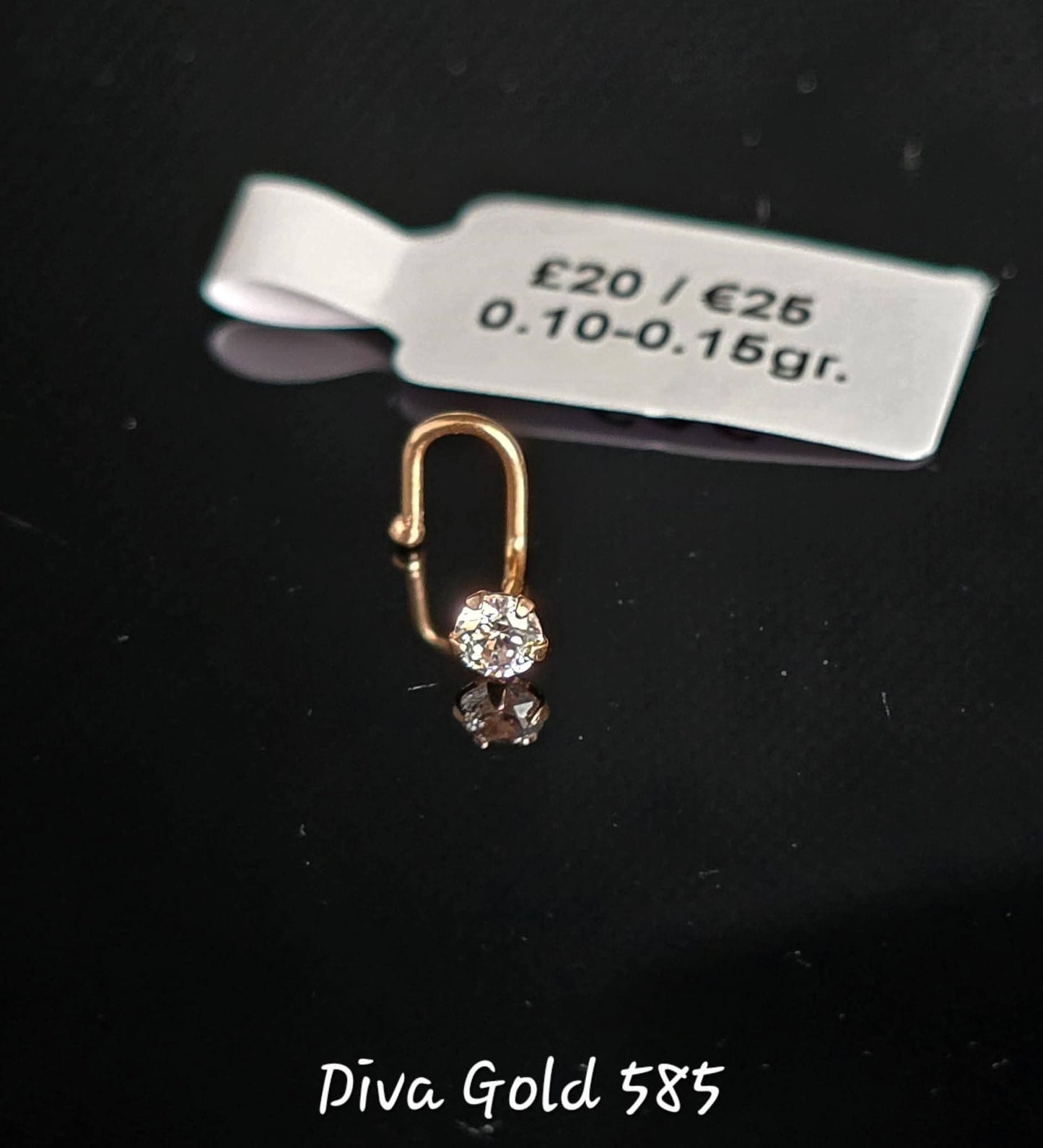585 Gold nose piercing with white zircon stone. 0.10 - 0.15 gr