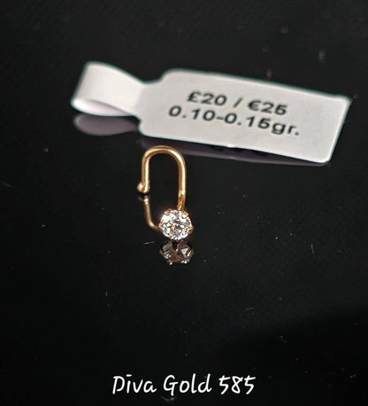 585 Gold nose piercing with white zircon stone. 0.10 - 0.15 gr
