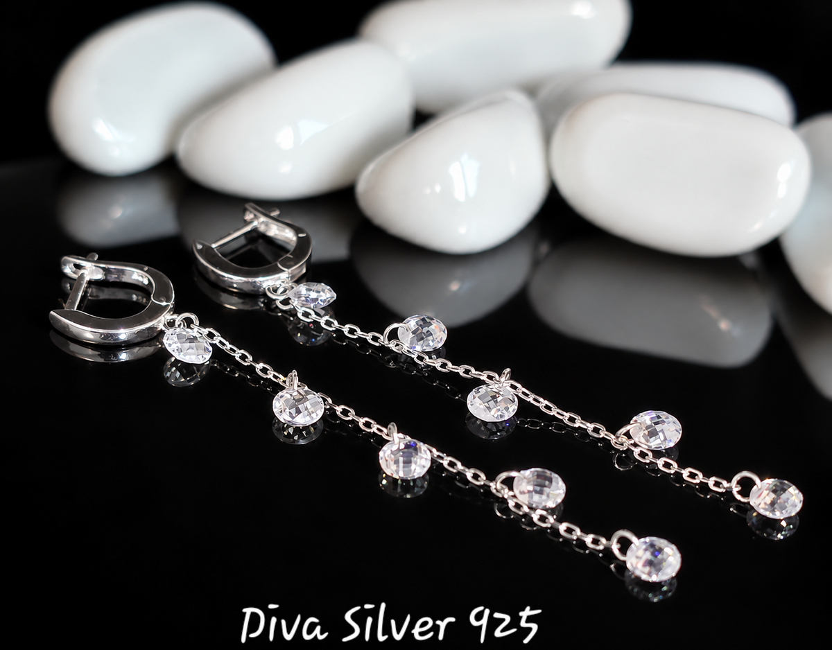 Sterling Silver Long Dangling Women Earrings