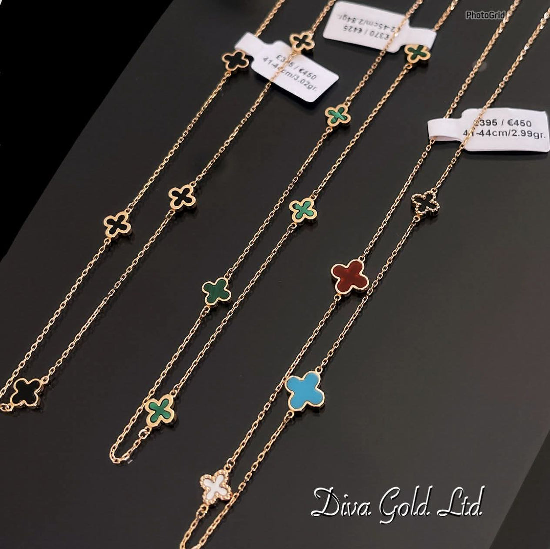 14K Gold Multicolour Clover Necklace