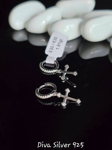Sterling Silver Cross Women Earrings