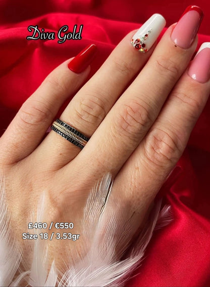 Gold women ring with black zircon stones. Size 18