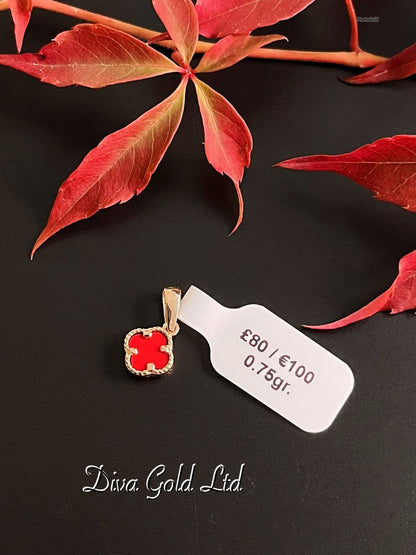Gold 585 red Clover Pendant