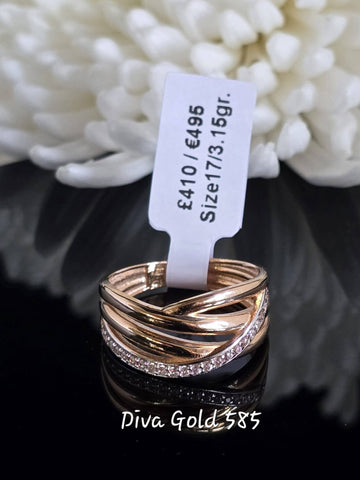 Gold women ring / white zircon stones Size 17