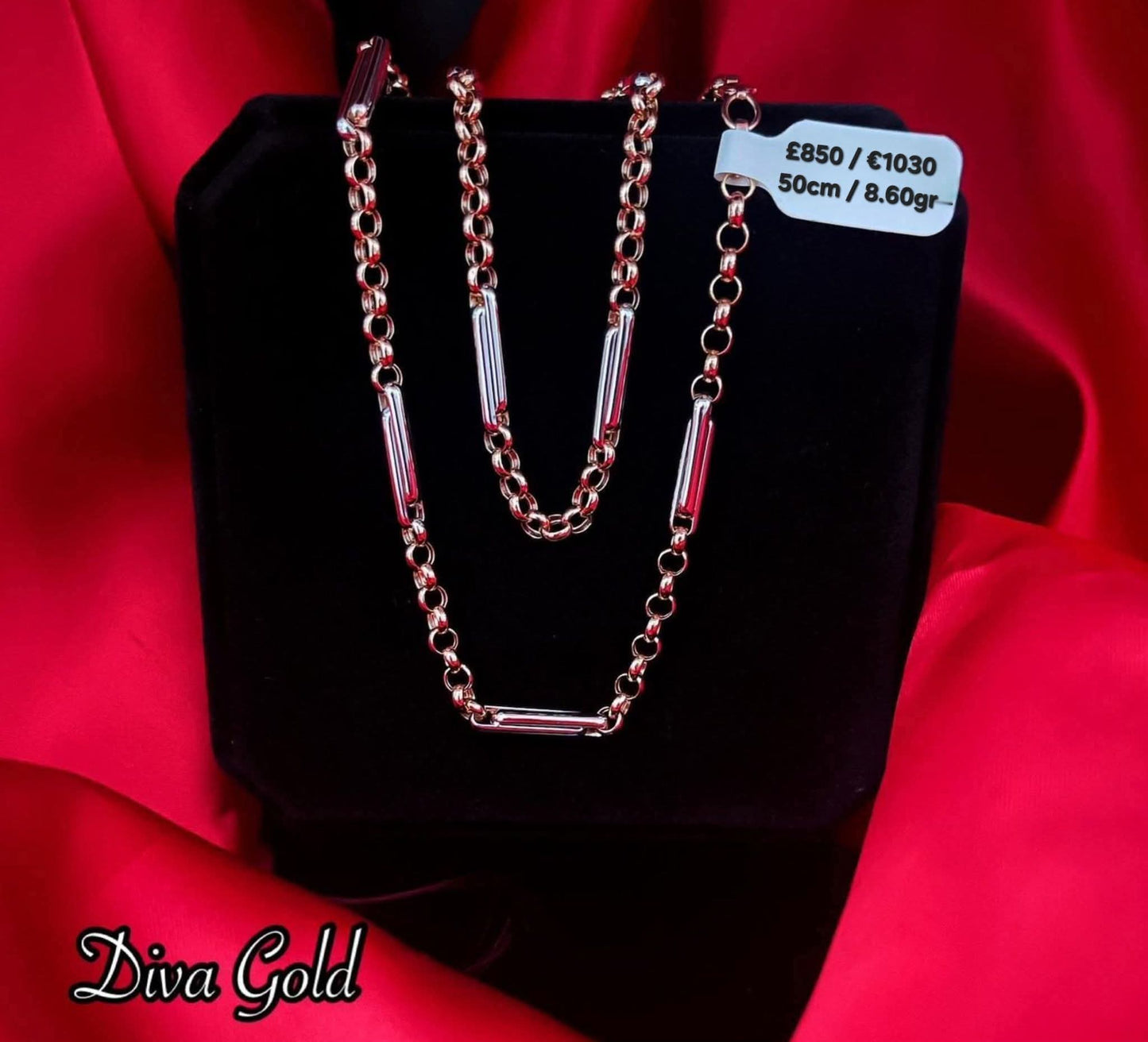 Gold 585 chain 50cm with white gold details