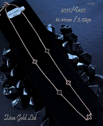 Gold Chain with black clovers pendants. 41-44cm