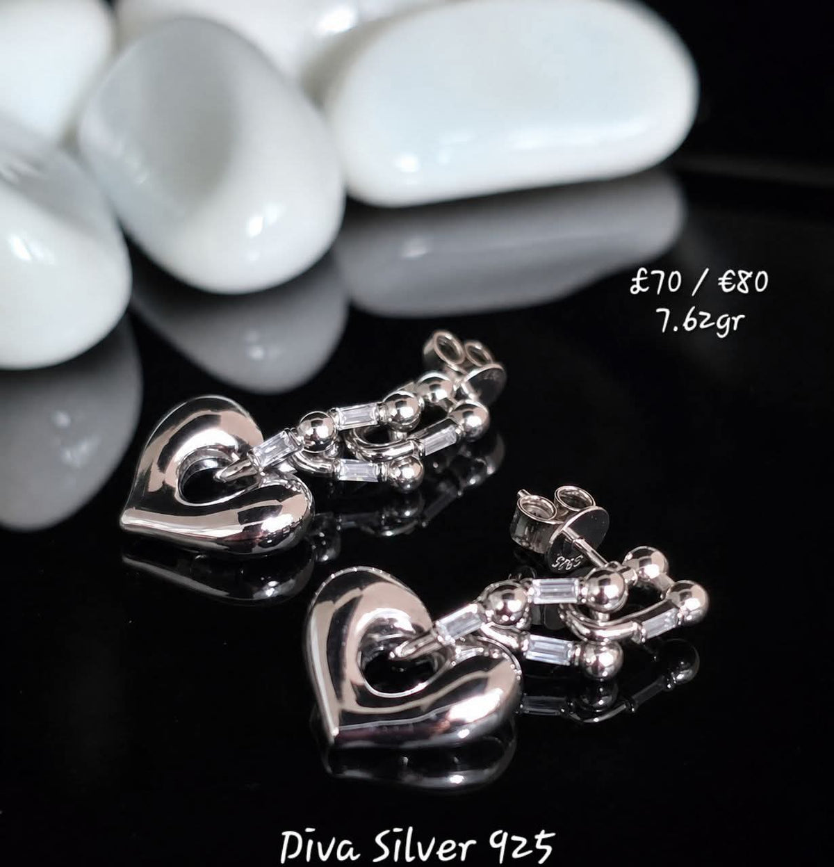 Sterling Silver Dangling Heart Women Stud Earrings