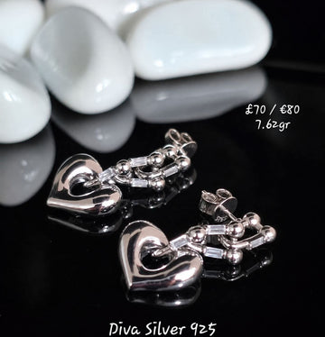 Sterling Silver Dangling Heart Women Stud Earrings