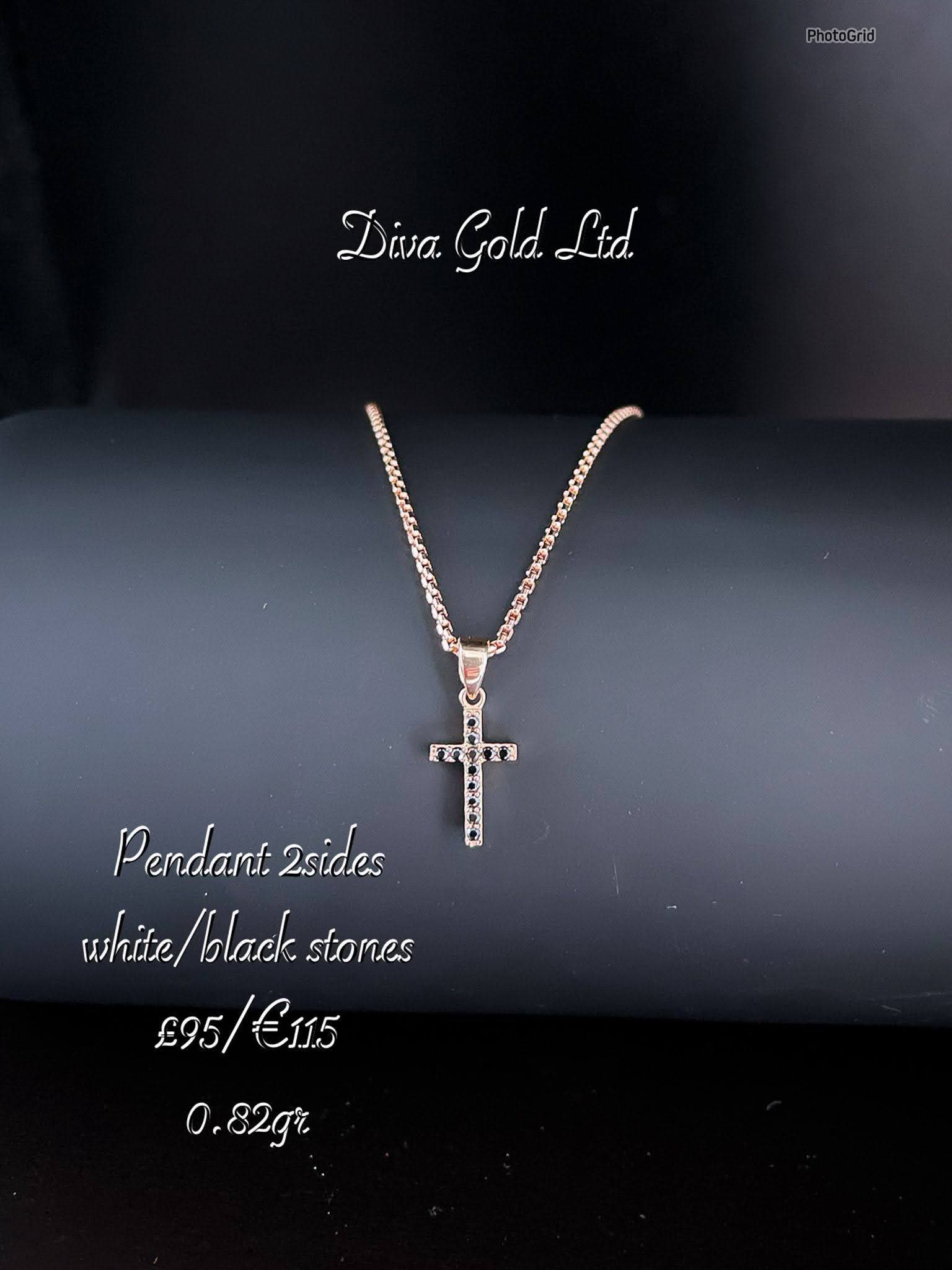 585 Gold cross 2 sides white/black zircon stones