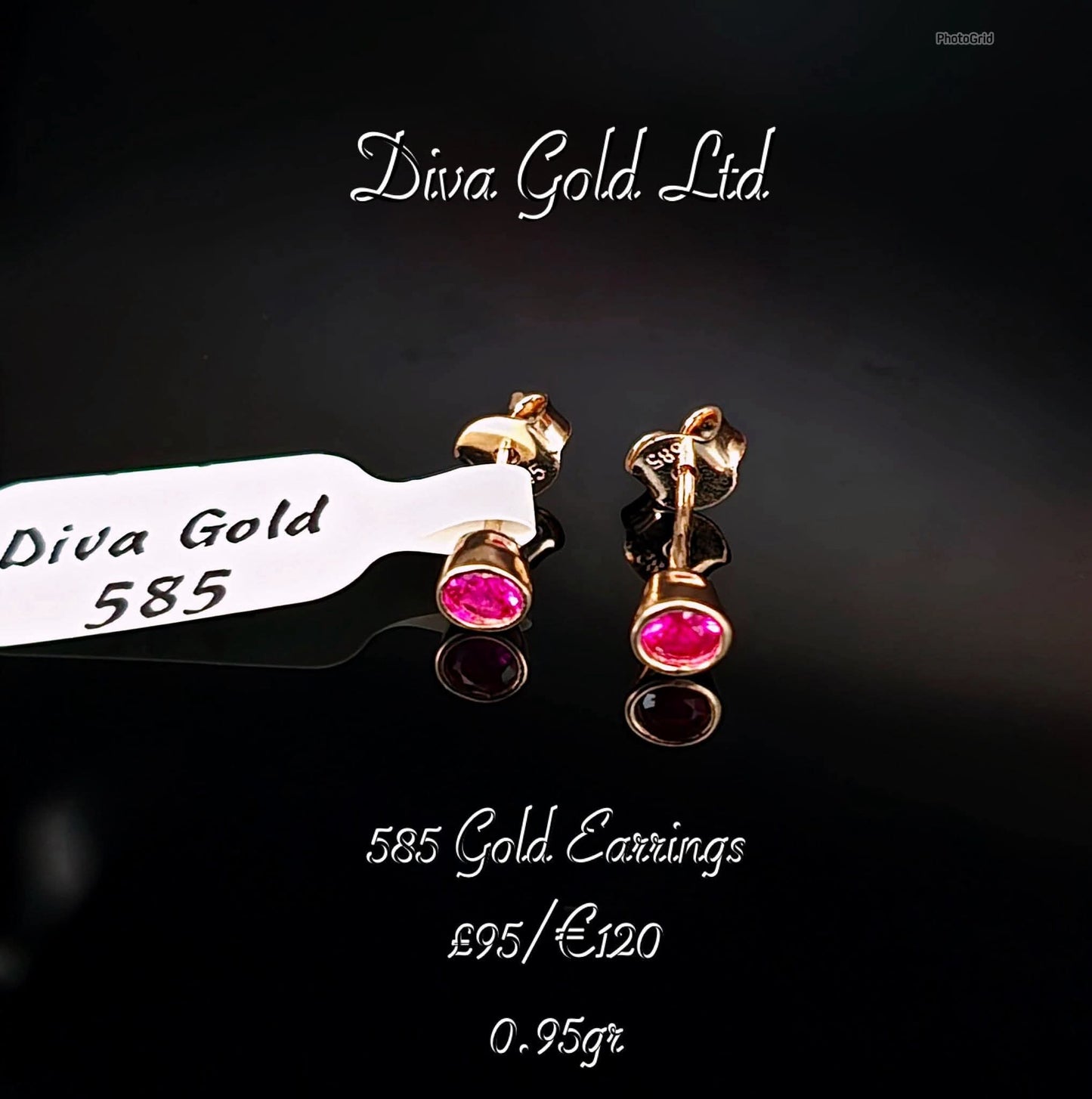 Gold 585 studs earrings with pink zircon stones.