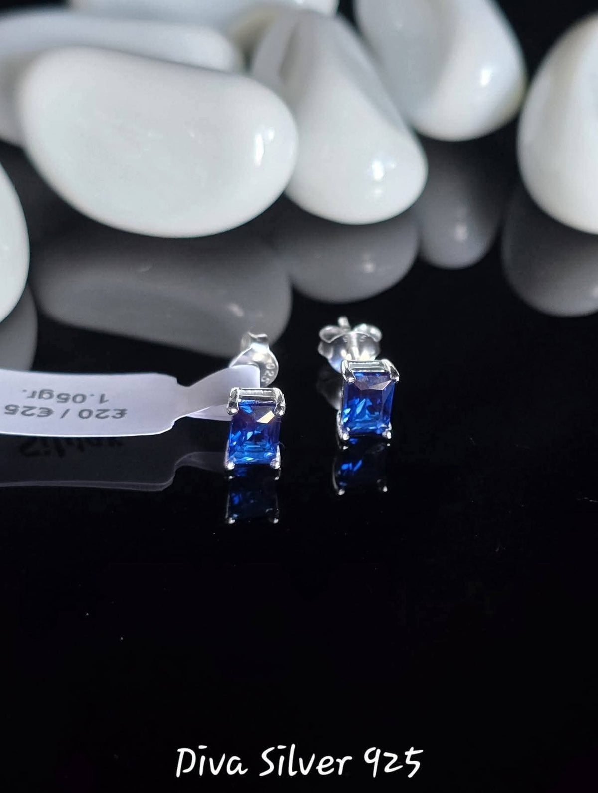 Sterling Silver Dark Blue Women Stud Earrings
