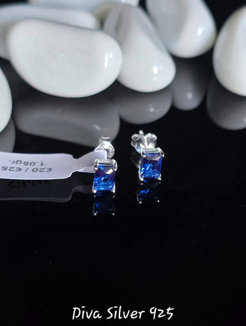 Sterling Silver Dark Blue Women Stud Earrings