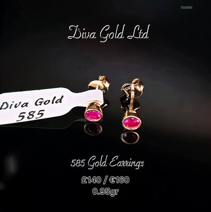 Stud gold earrings. Pink zircon stones