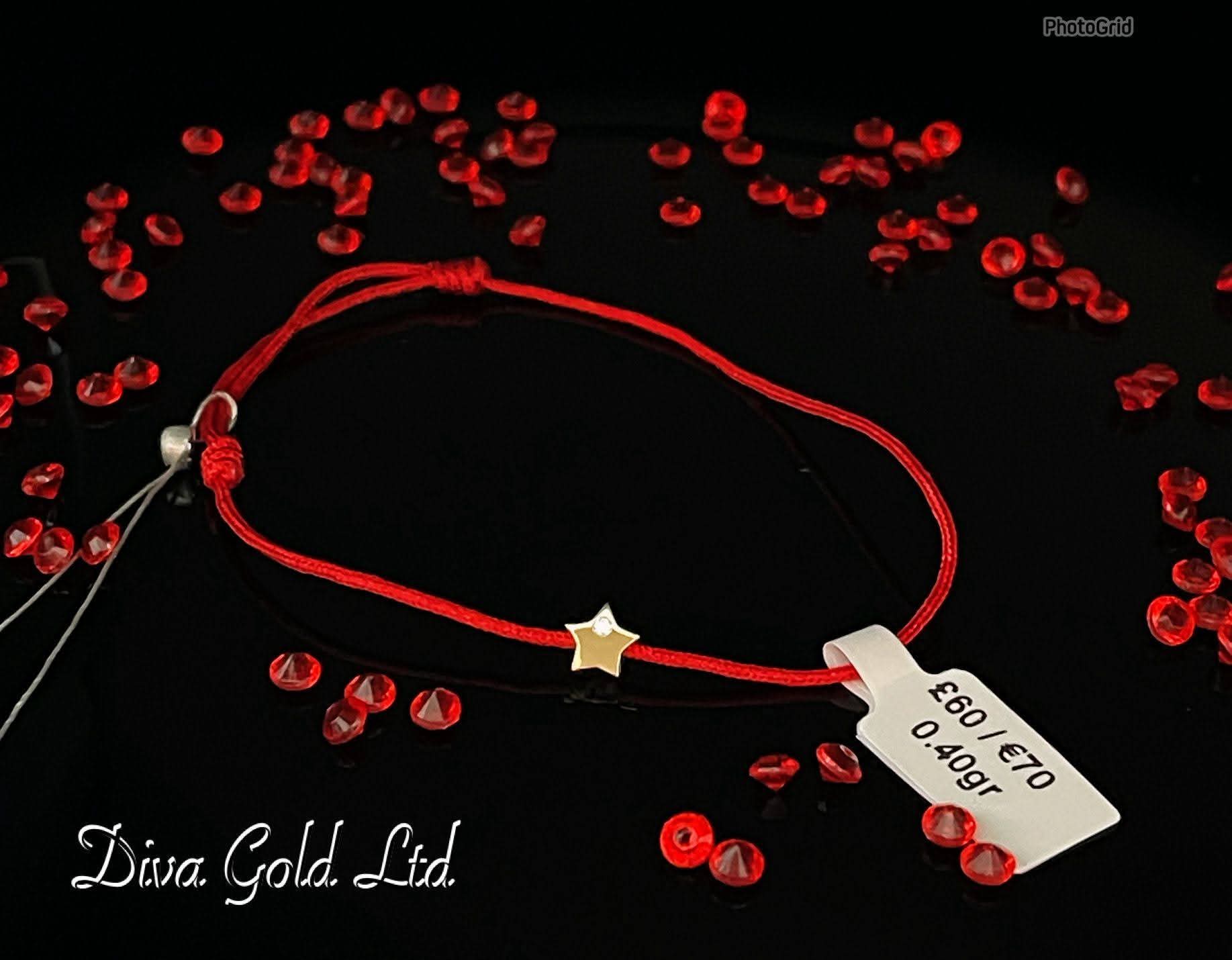 Red thread bracelet with gold 585 details