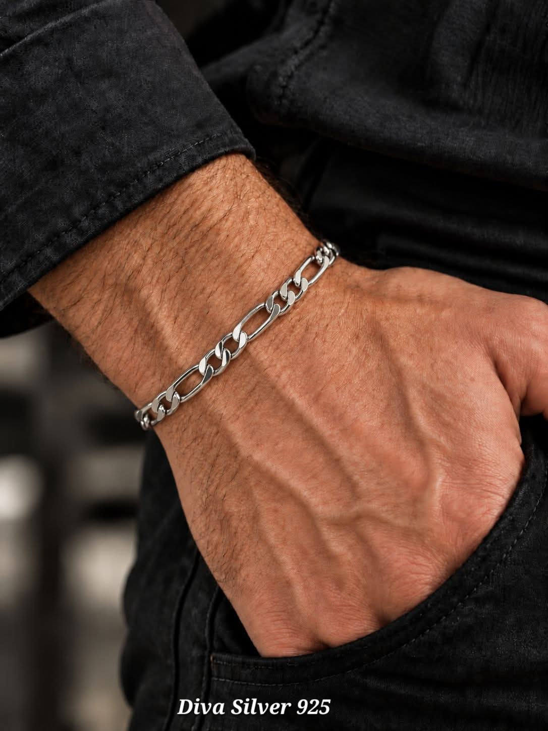 925 Sterling Silver Figaro Men's Bracelet