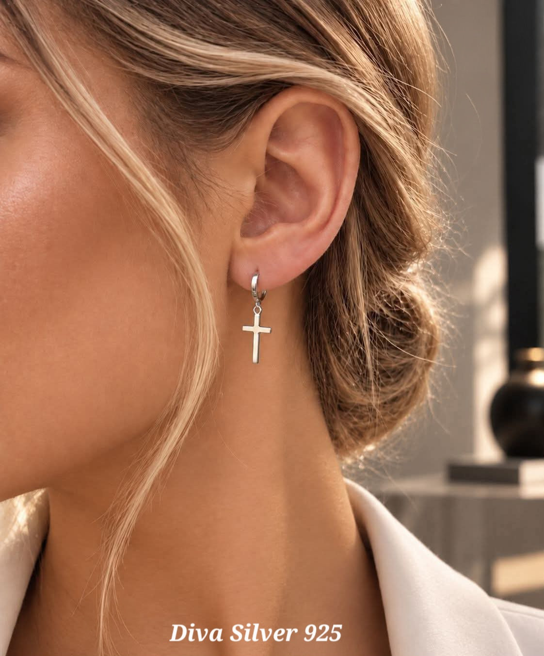 Sterling Silver Cross Women Earrings