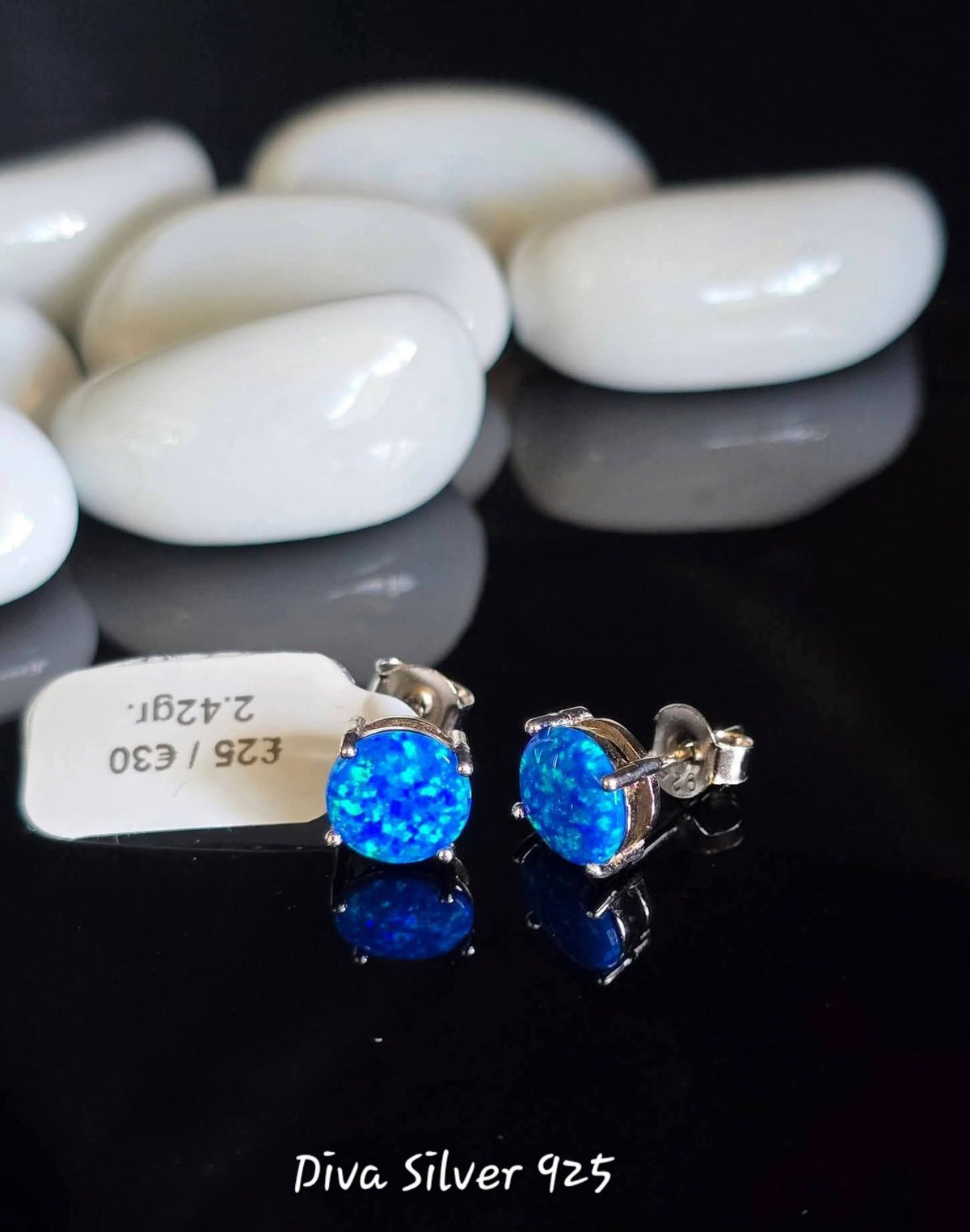 Sterling Silver Blue Opal Women Stud Earrings