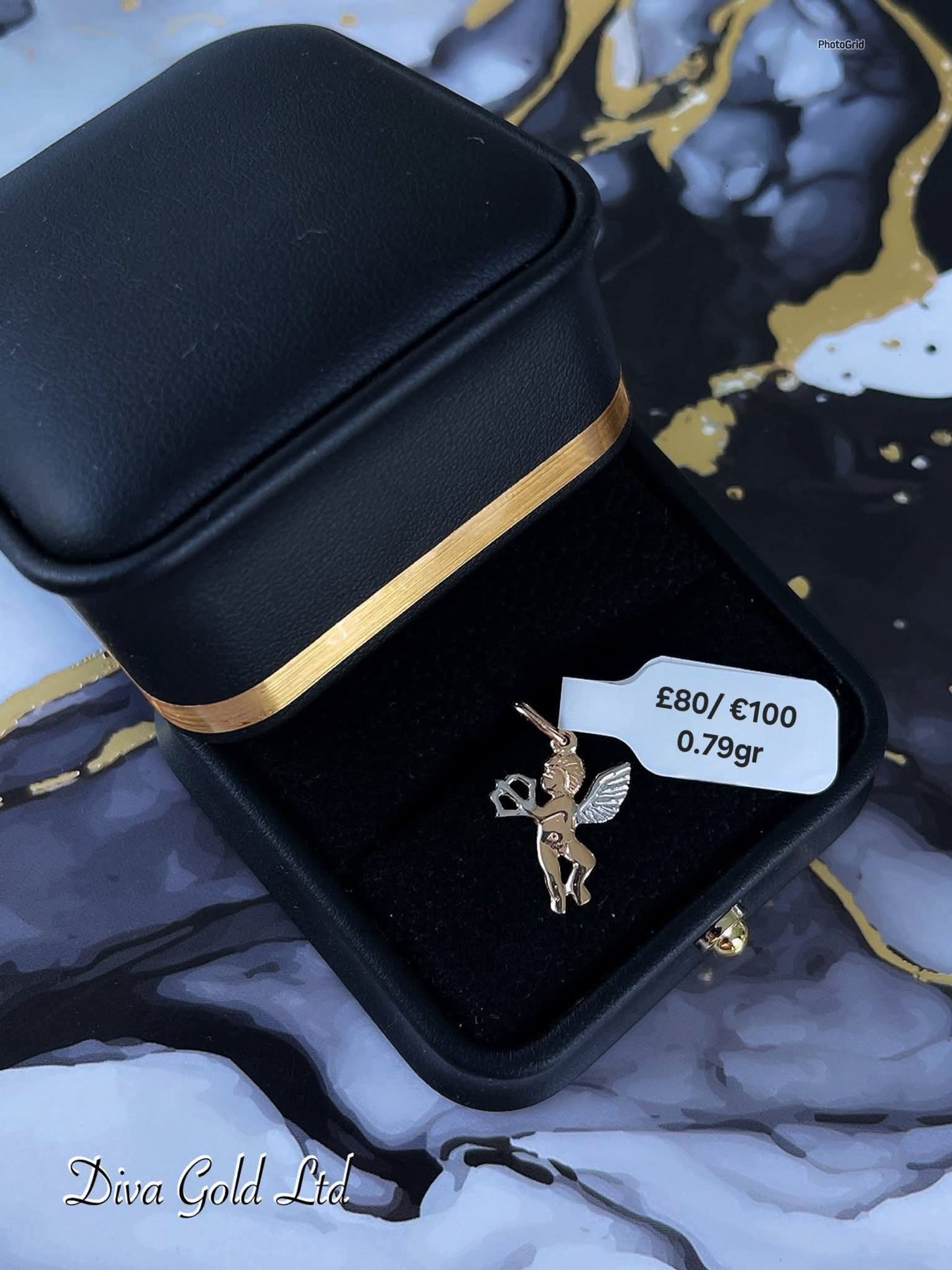 Gold 585 Angel Pendant with white gold details