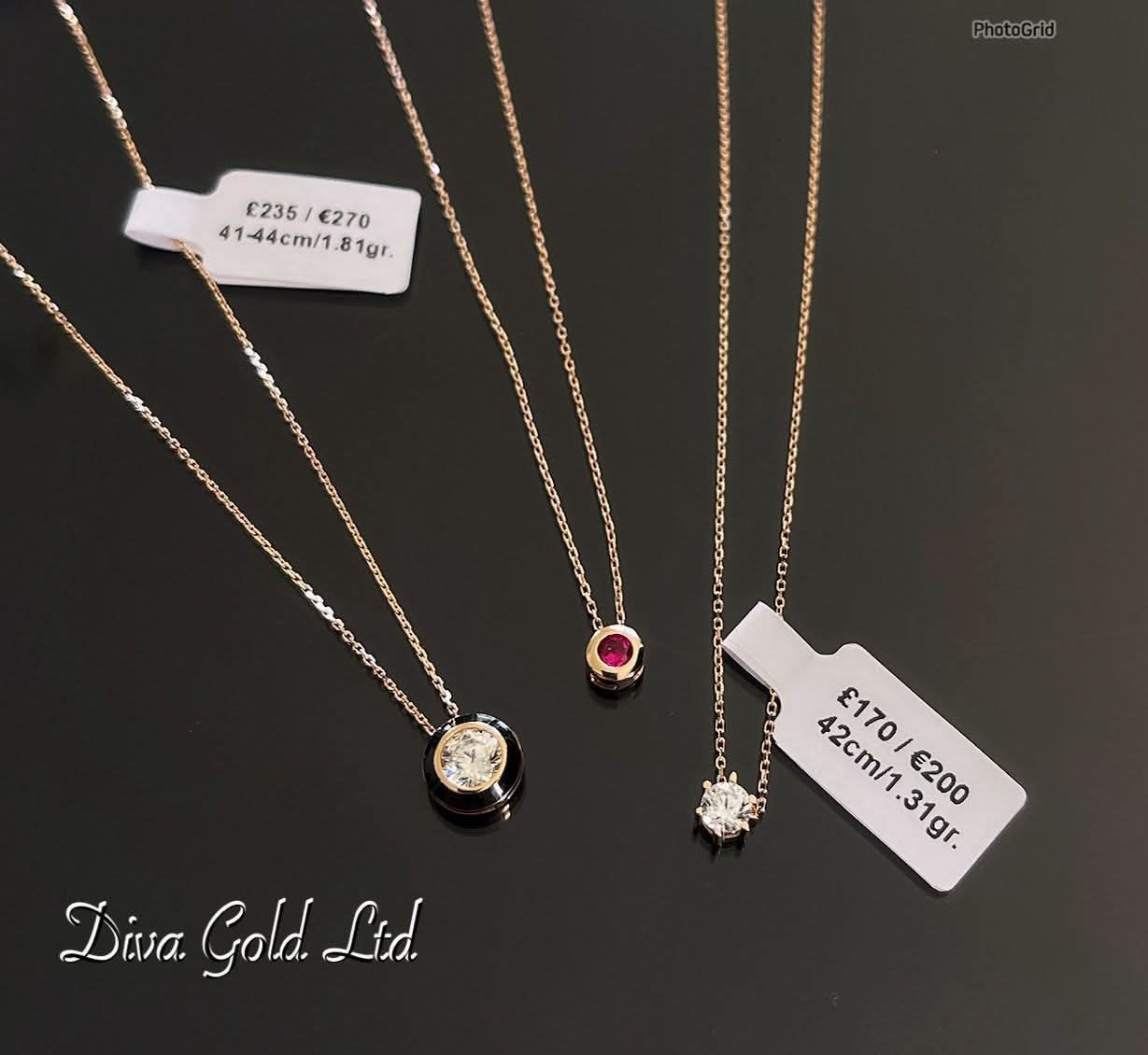 Gold Chain with pendant / pink zircon stone.  40-43cm